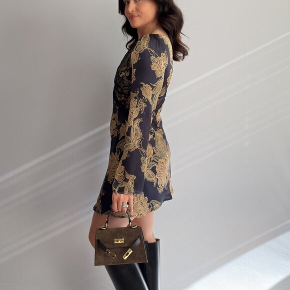 Women’s Navy Lace Floral Long Sleeve Mini Dress - Picture 9 of 12